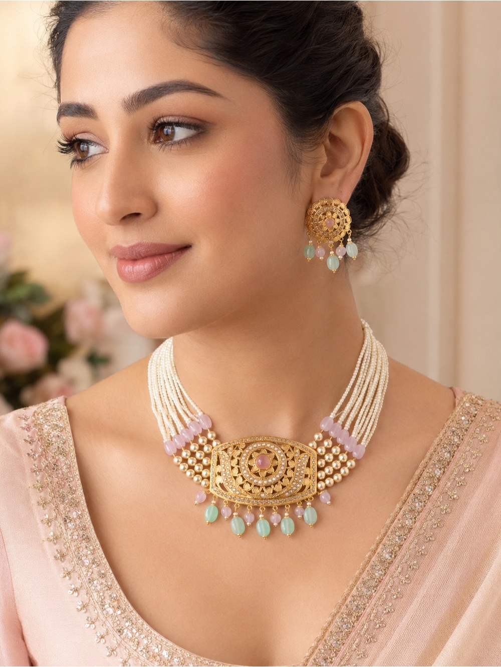 Choker style 22k gold necklace set